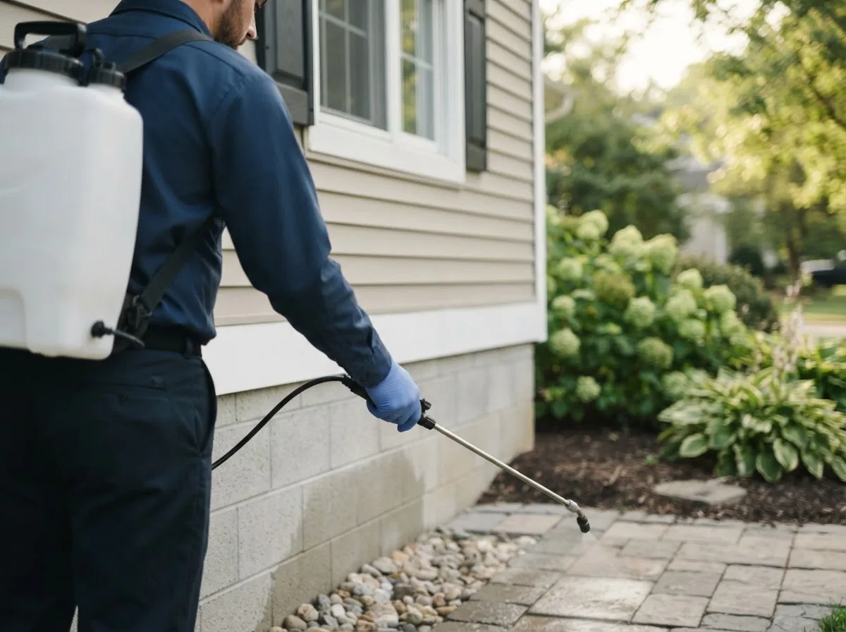 Pest control technician inspecting a home in Enderlin, ND